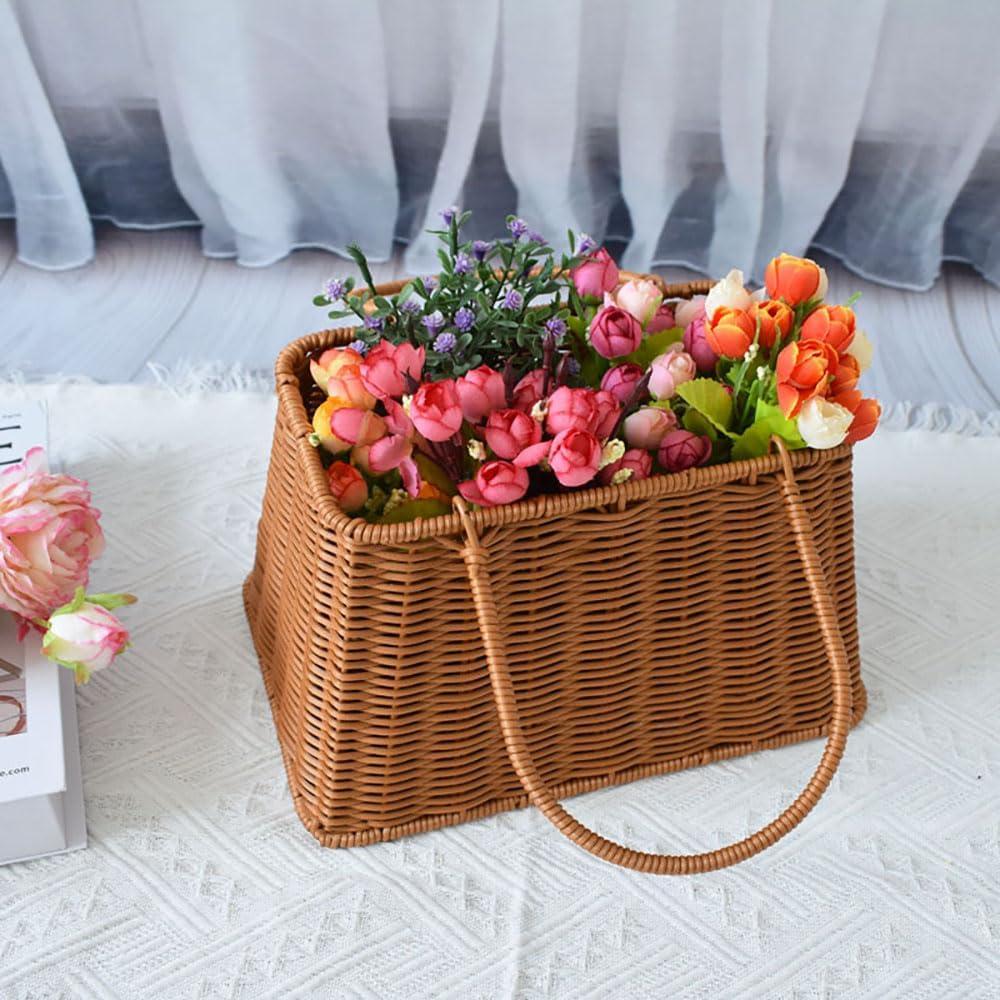 Cesta Tejida a Mano RT&BS - Decoración de Bufanda y Perlas