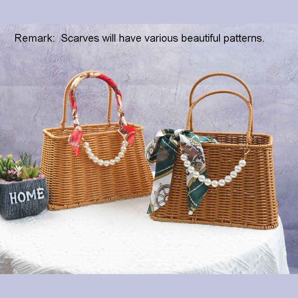 Cesta Tejida a Mano RT&BS - Decoración de Bufanda y Perlas