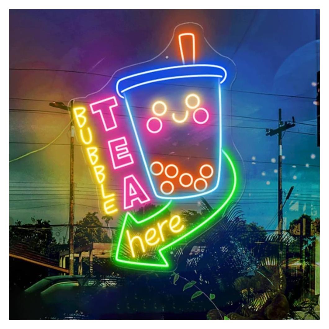 Cartel de Neón LED Bubble Tea AQUÍ 62x44cm Multicolor
