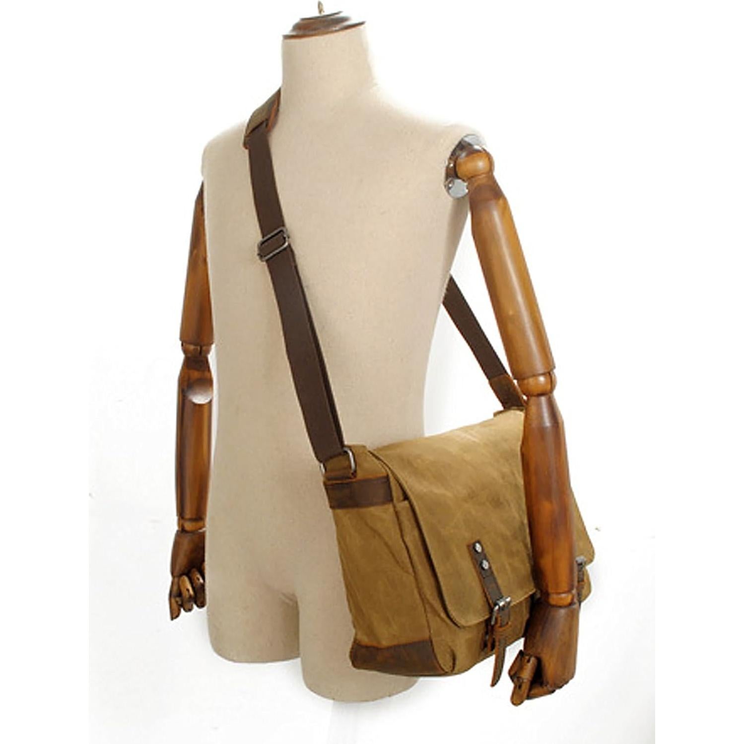 Bolsa Mensajera HuaChen Cuero y Lona 14" Verde Ejercito