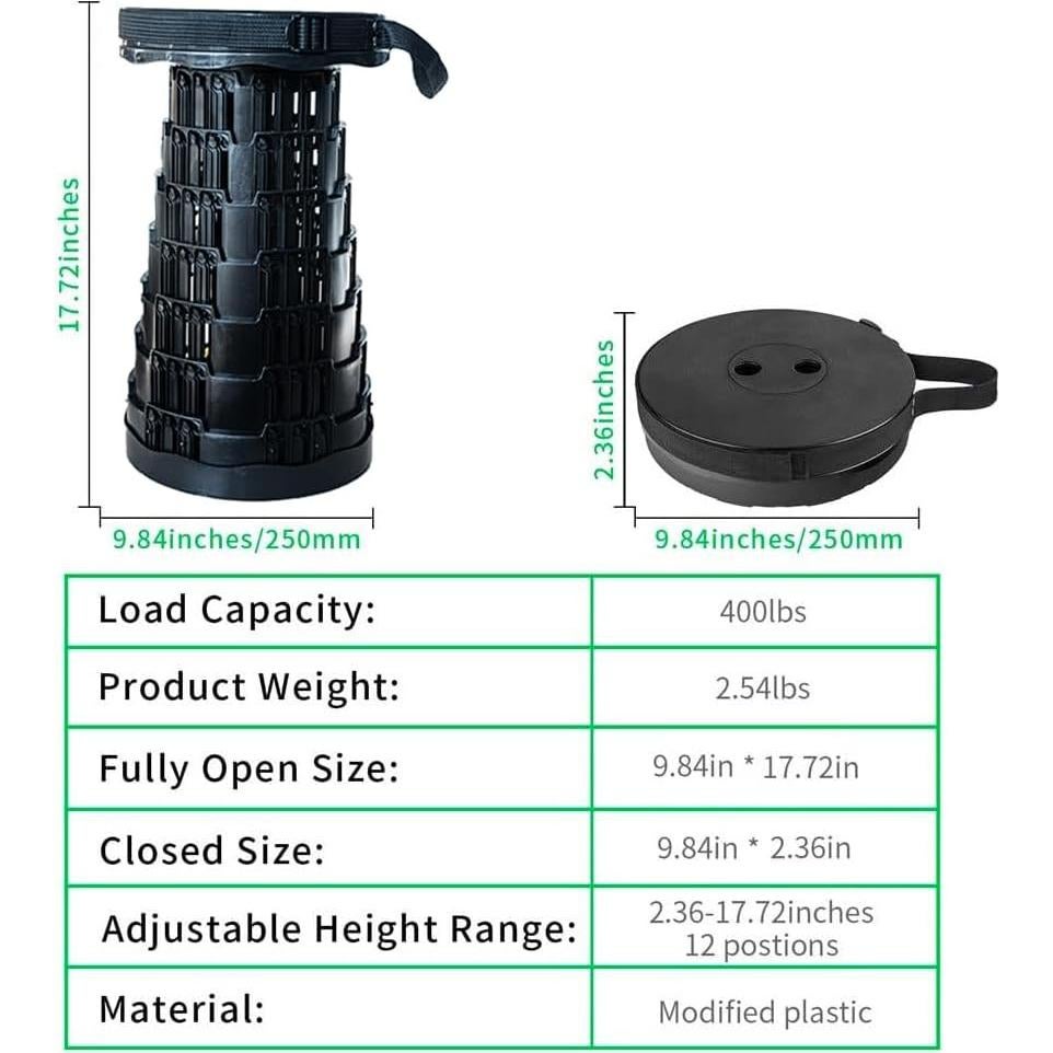 Silla de Camping Plegable CXHSFNAL Ajustable 181kg Negro