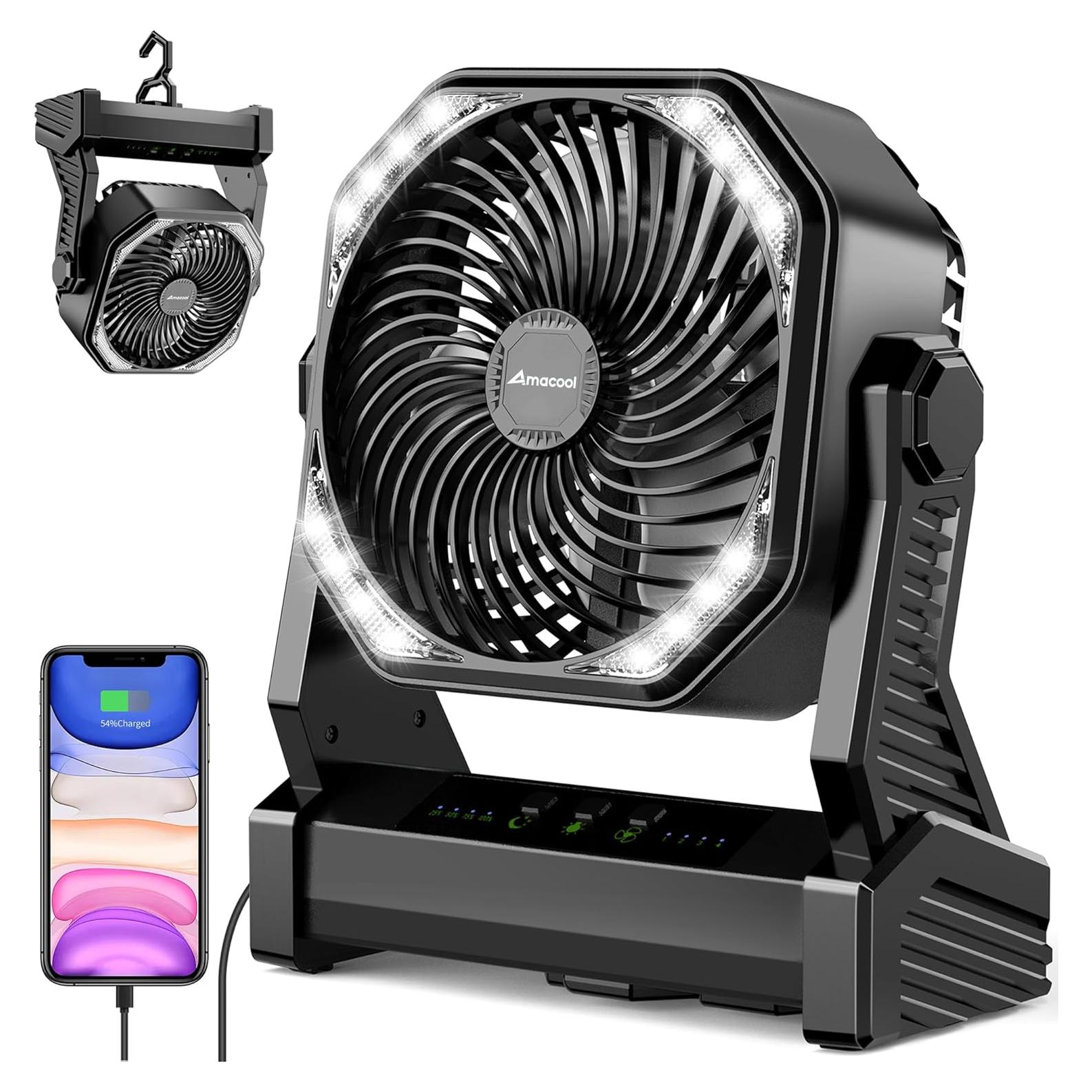 Ventilador de Camping AMACOOL D10 con Luz LED y Batería 20000mAh