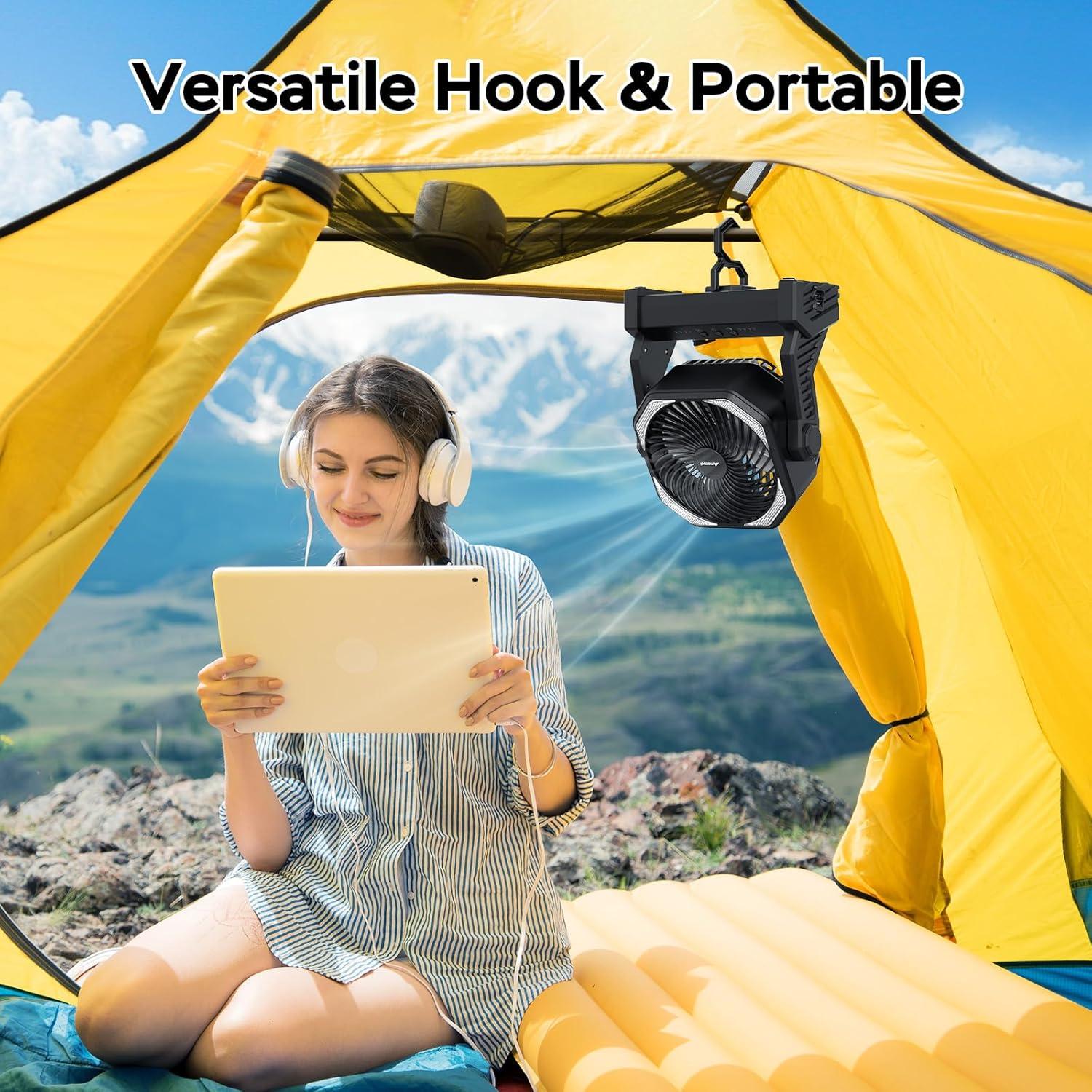 Ventilador de Camping AMACOOL D10 con Luz LED y Batería 20000mAh