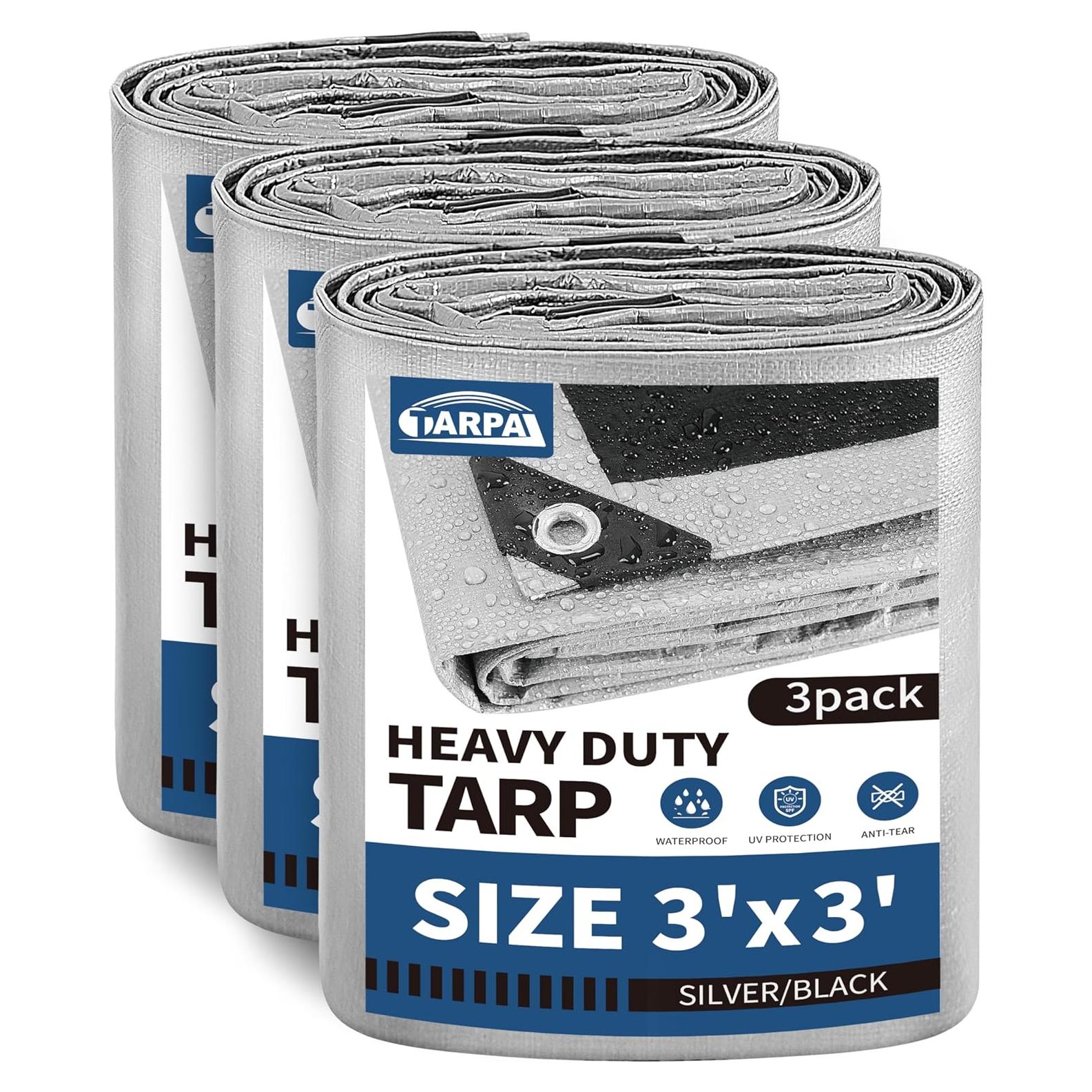 Lonas TARPAL 3x3 Pies Plata 10.5 Mil Impermeables 3-Pack