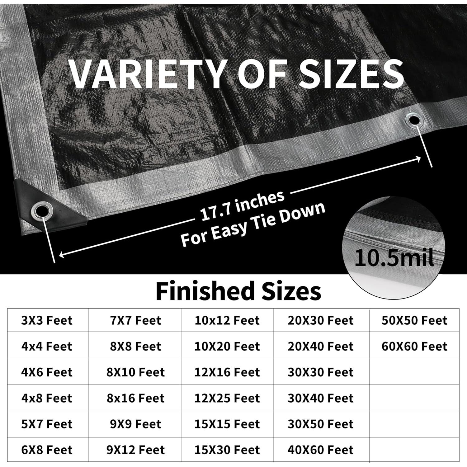 Lonas TARPAL 3x3 Pies Plata 10.5 Mil Impermeables 3-Pack