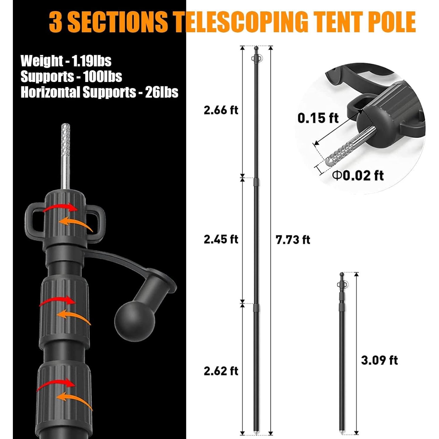 Postes de Lona Telescópicos WILDROAD 2.34 m Aluminio 2 Piezas