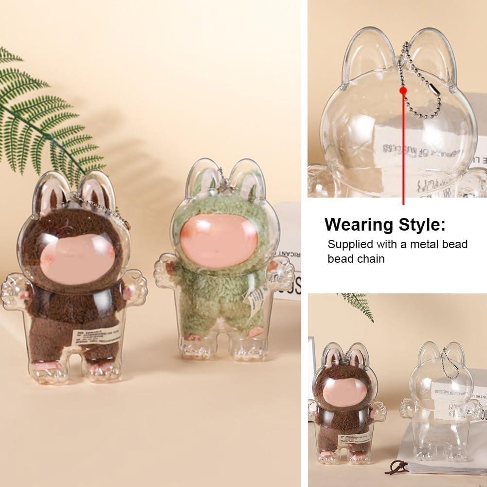 Protective Cover for LABUBU Plush, Plastic Protective Cover for LABUBU The Monsters Figure Keychain, Storage Transparent PVC Keychain Model Walking Display Bag for Fan Collection (V1)