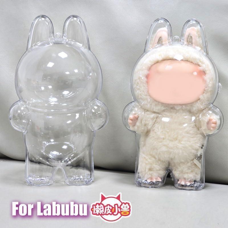 Protective Cover for LABUBU Plush, Plastic Protective Cover for LABUBU The Monsters Figure Keychain, Storage Transparent PVC Keychain Model Walking Display Bag for Fan Collection (V1)