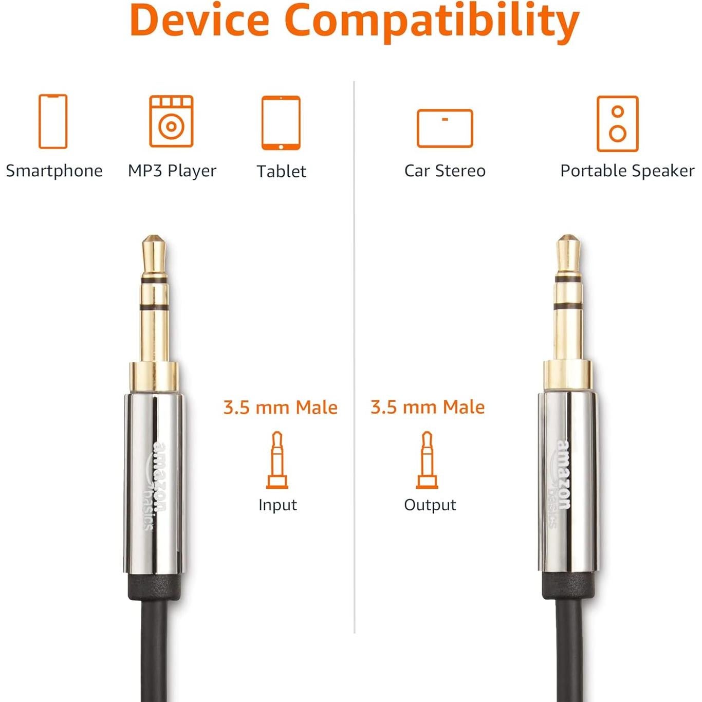 Cable de Audio Estéreo 3.5mm Amazon Basics 2.4m Negro