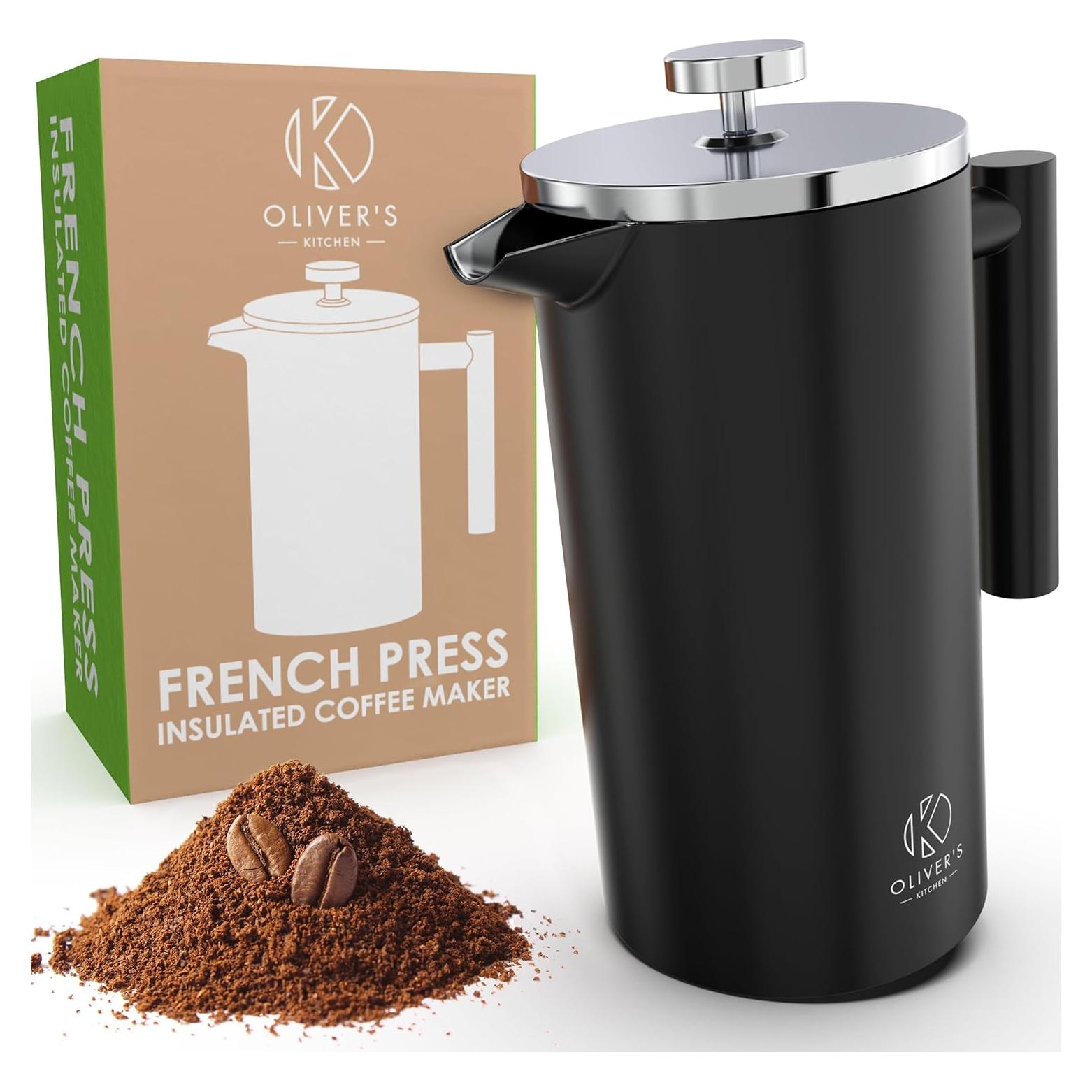 Cafetera Prensa Francesa Oliver's Kitchen 1L Doble Pared Negra