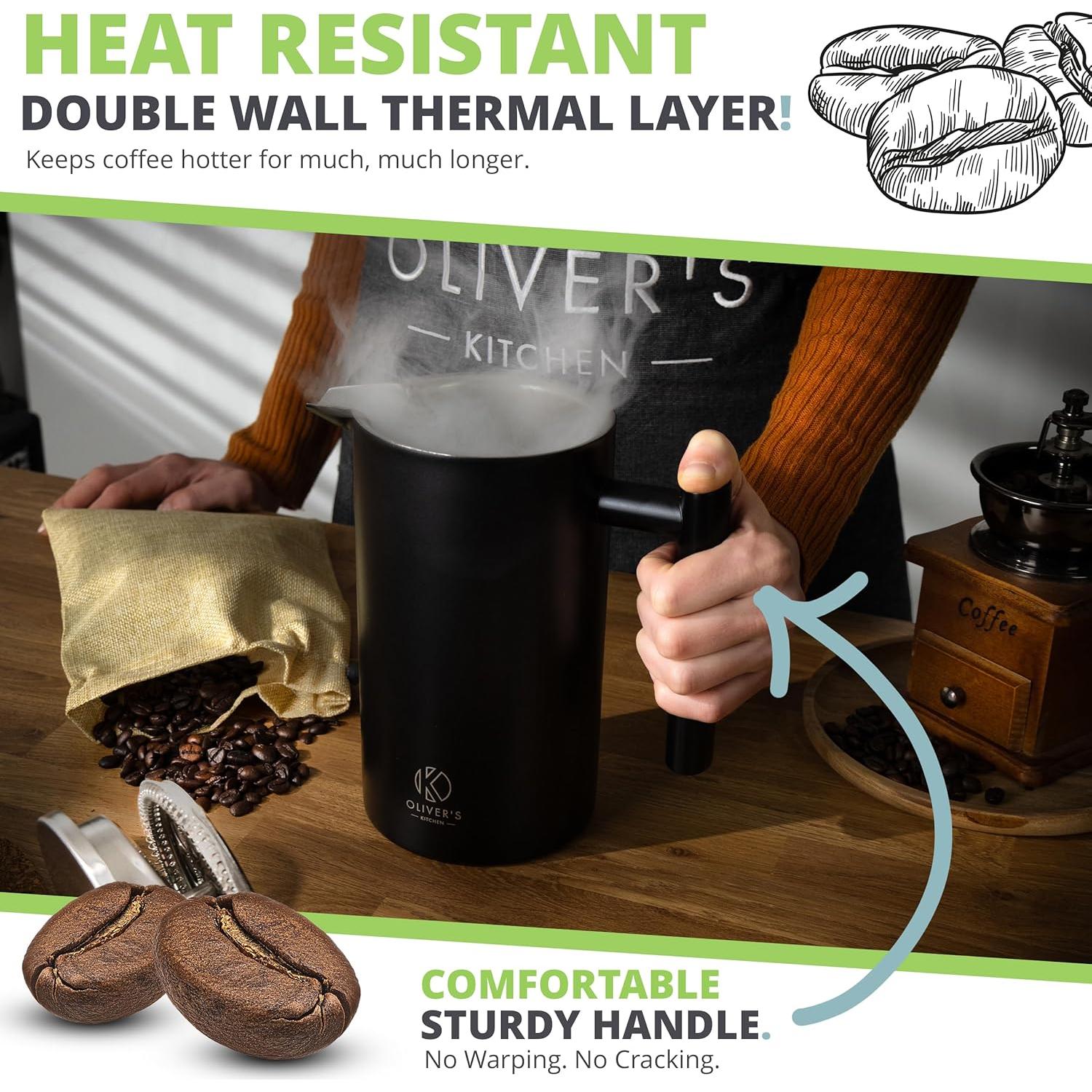 Cafetera Prensa Francesa Oliver's Kitchen 1L Doble Pared Negra