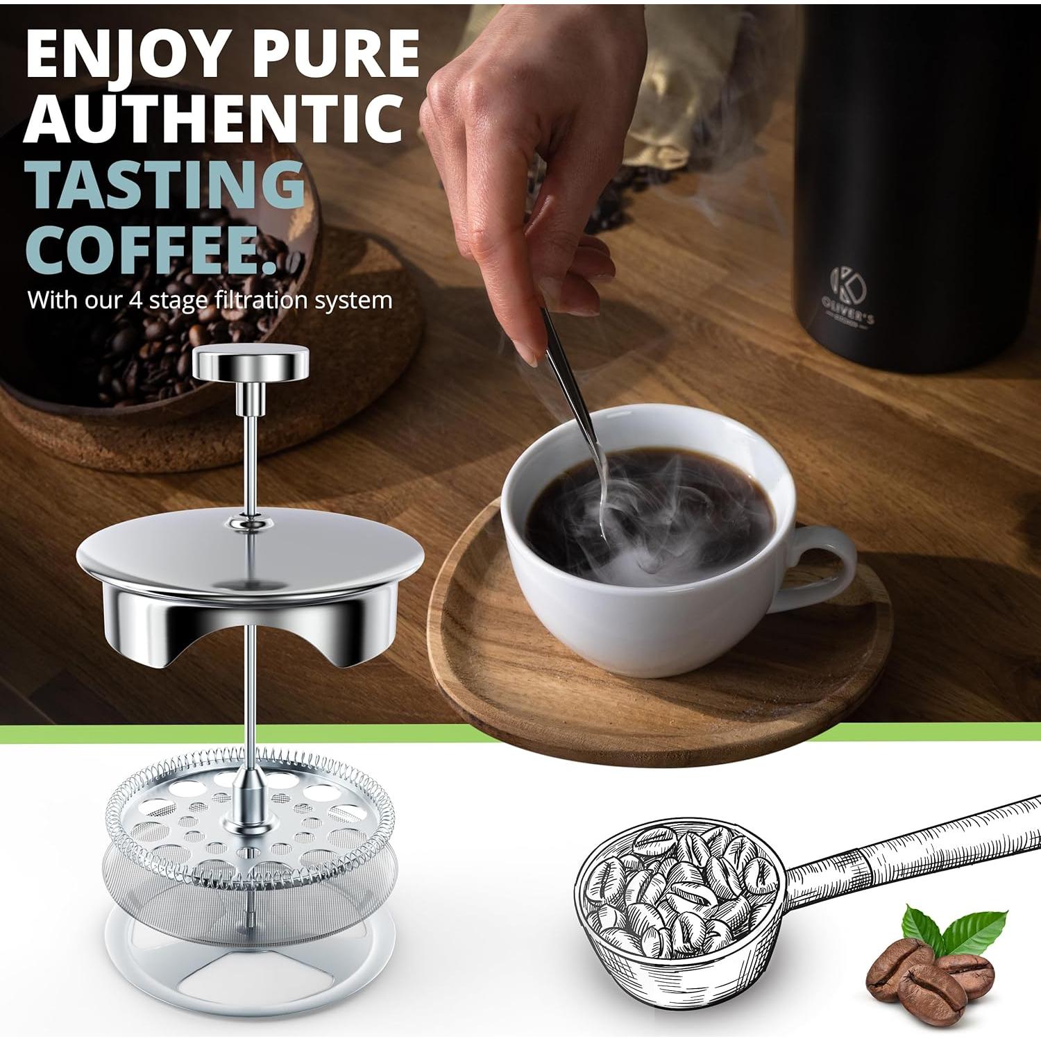 Cafetera Prensa Francesa Oliver's Kitchen 1L Doble Pared Negra