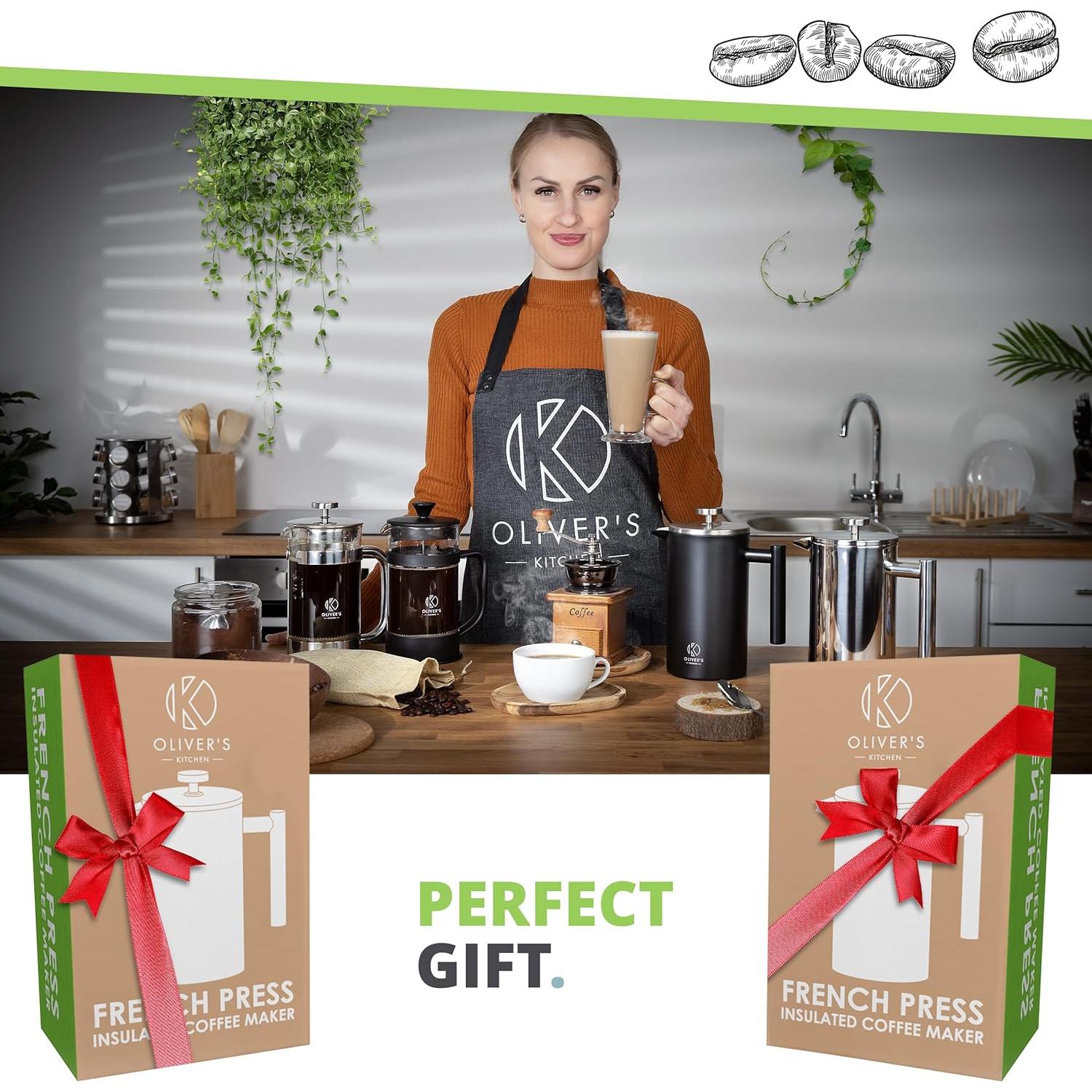 Cafetera Prensa Francesa Oliver's Kitchen 1L Doble Pared Negra