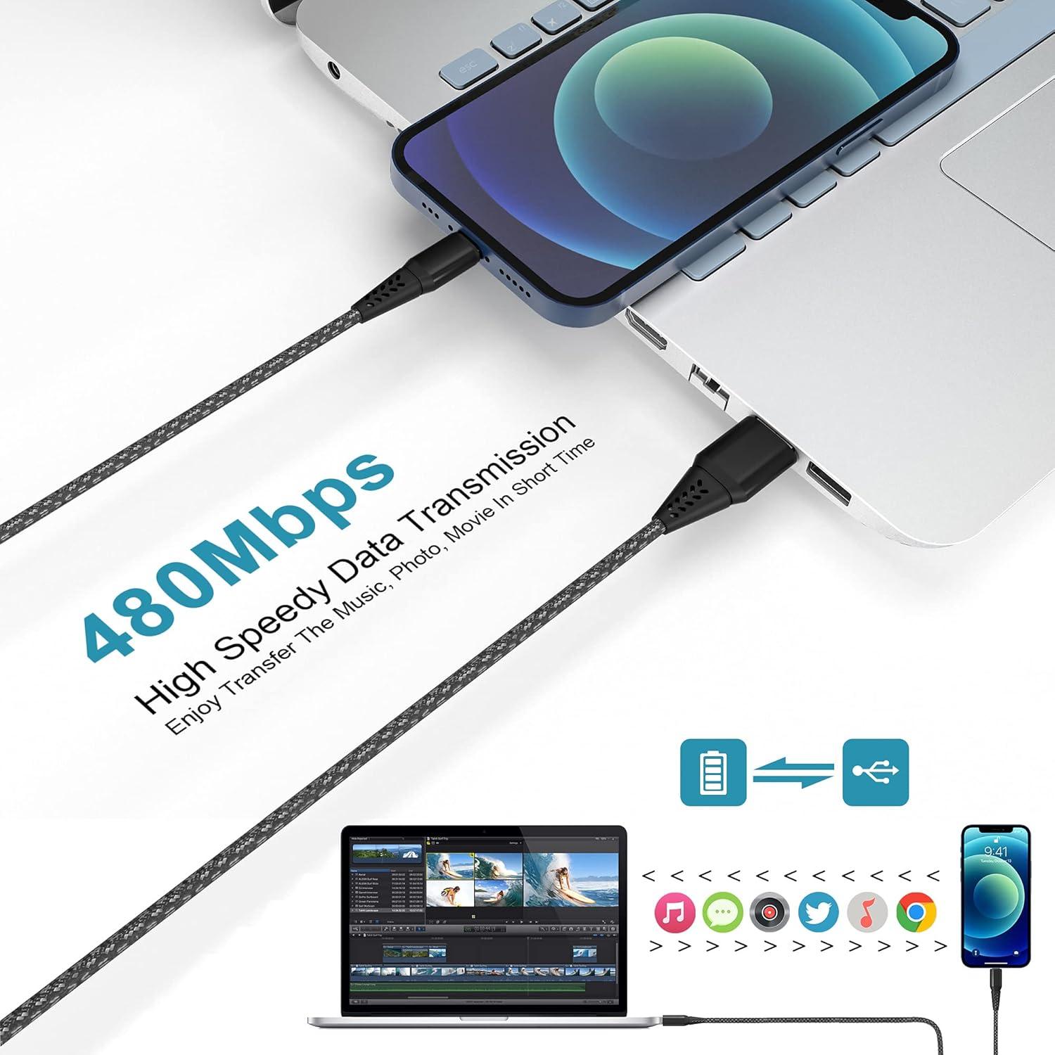 Cable de Cargador Rápido 6M MFi para iPhone Negro