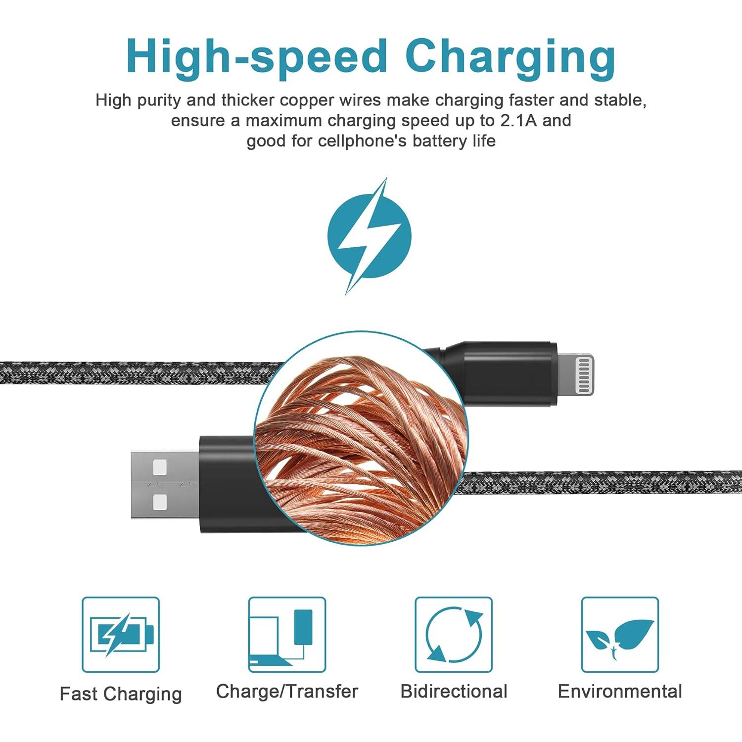 Cable de Cargador Rápido 6M MFi para iPhone Negro