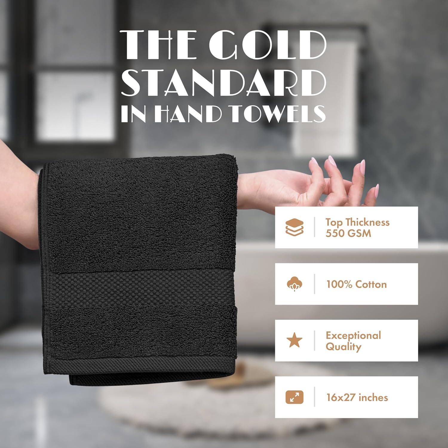 Toallas de Mano Negras 100% Algodón - Paquete de 12