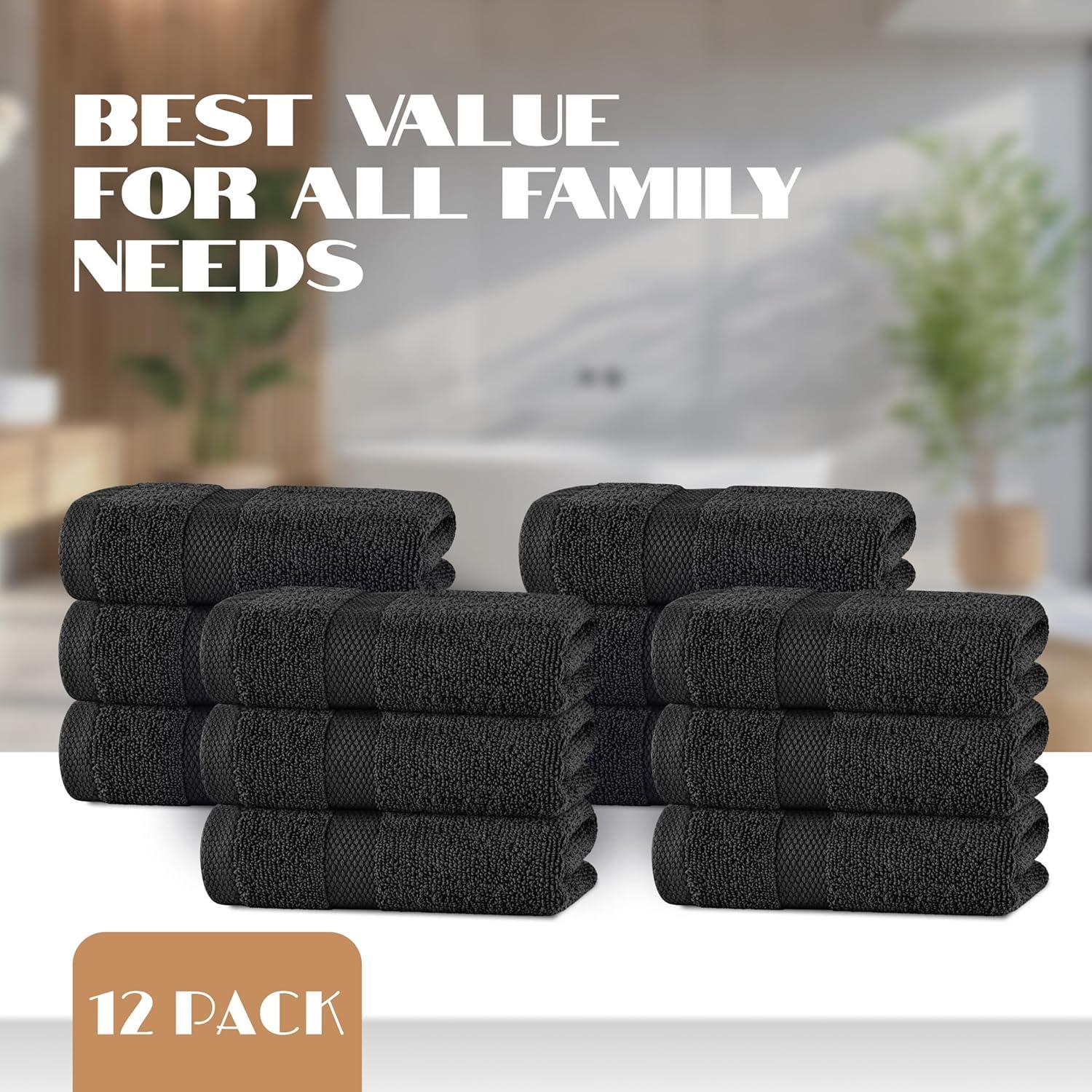 Toallas de Mano Negras 100% Algodón - Paquete de 12