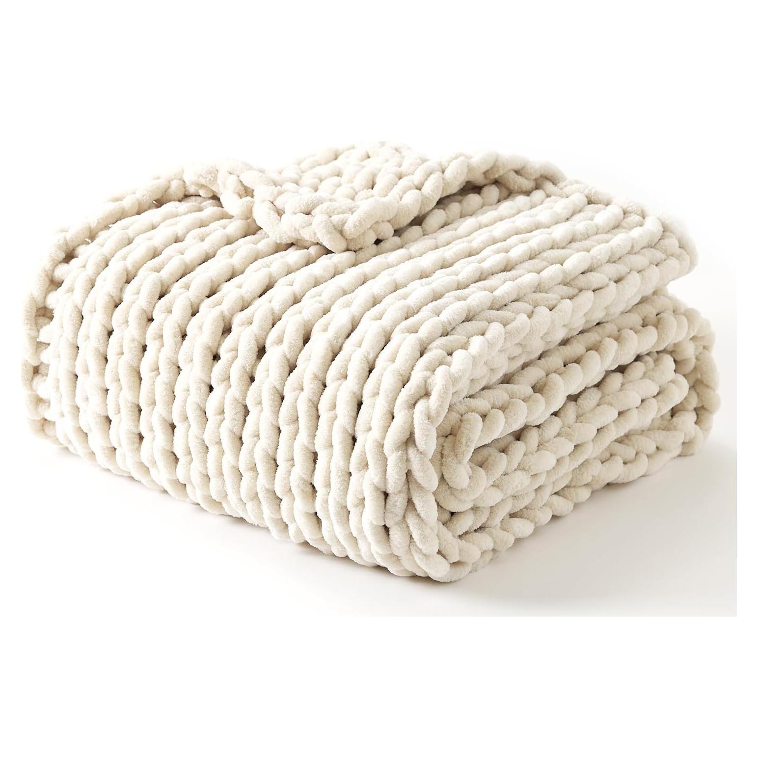 Manta Chunky YnM 76x102 cm Chenille Crema de Mantequilla