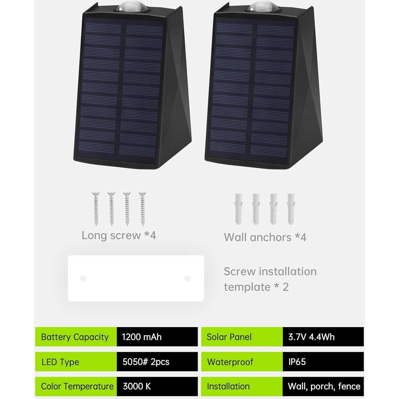 Luces de Pared Solares Impermeables Mrzxy 2 Paquete LED IP65