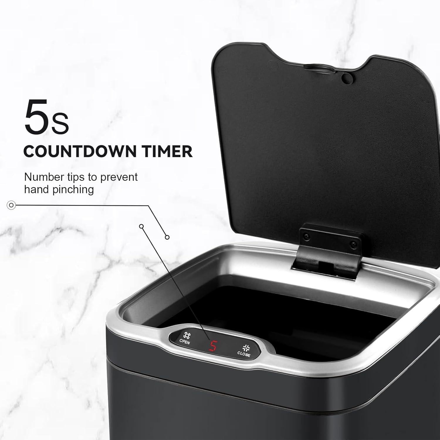 Cubo de Basura Automático ELPHECO 30L Acero Inoxidable Negro