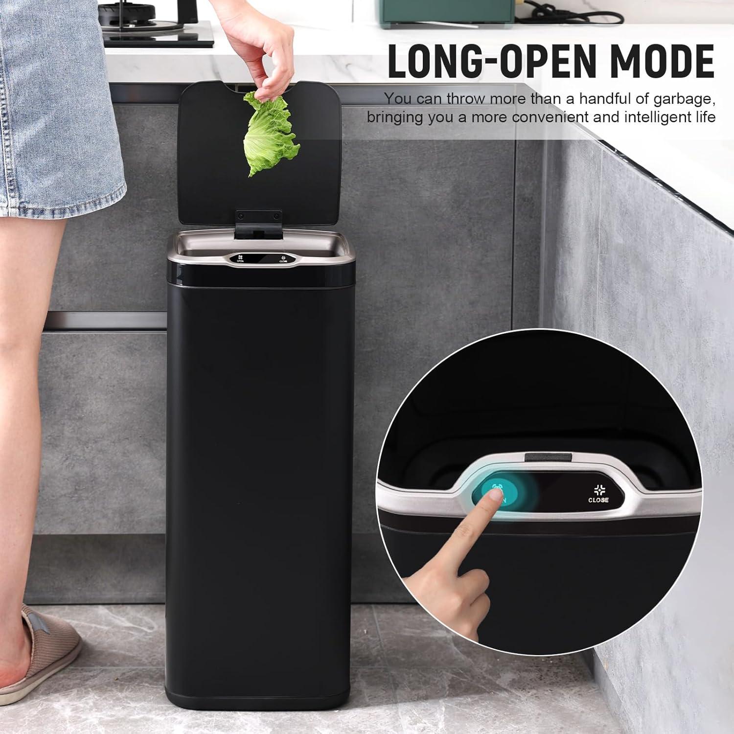 Cubo de Basura Automático ELPHECO 30L Acero Inoxidable Negro