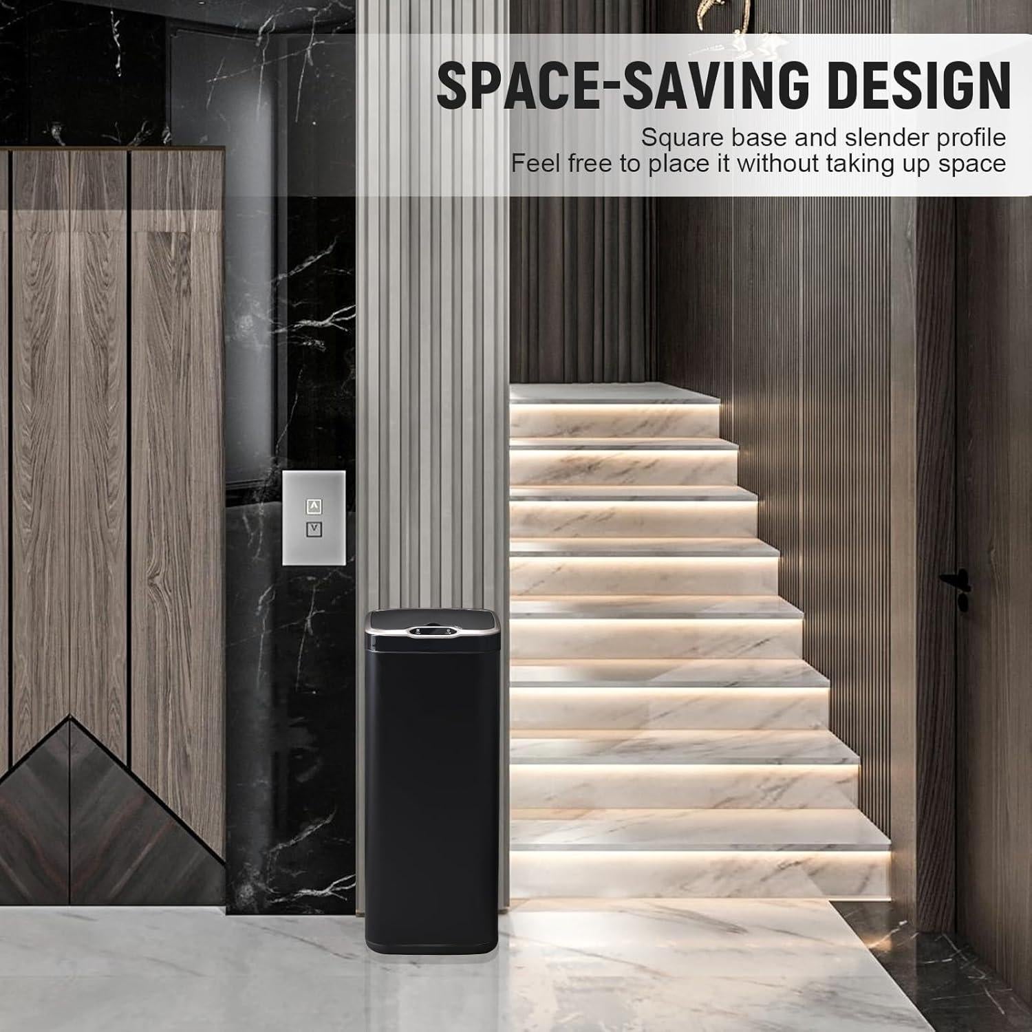 Cubo de Basura Automático ELPHECO 30L Acero Inoxidable Negro