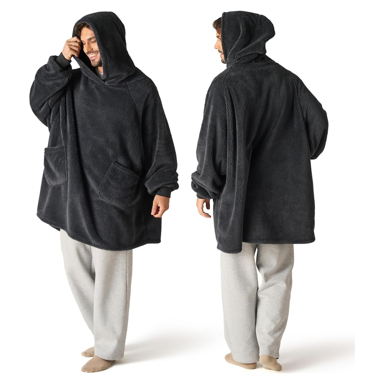 Manta con Capucha Bedsure Grande Carbón 100% Poliéster