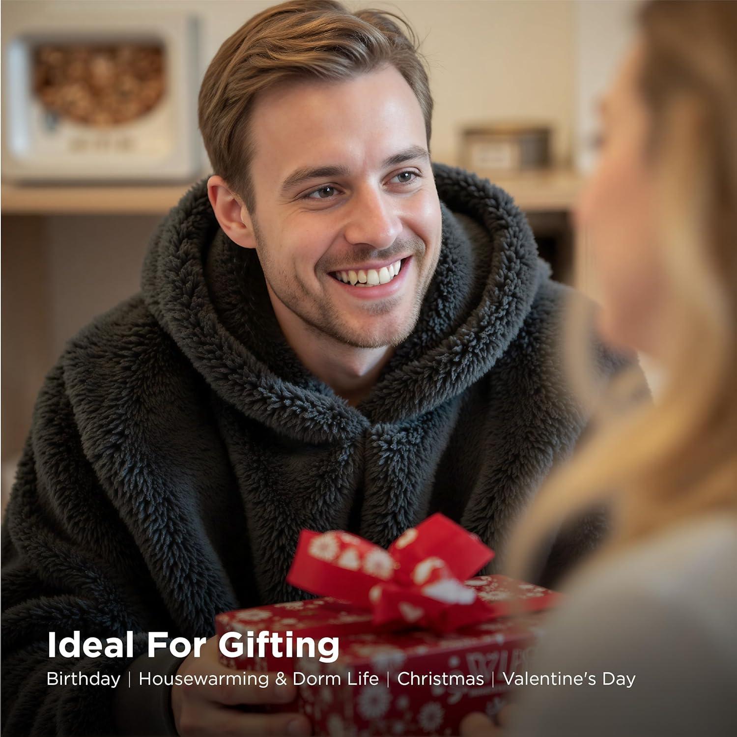 Manta con Capucha Bedsure Grande Carbón 100% Poliéster