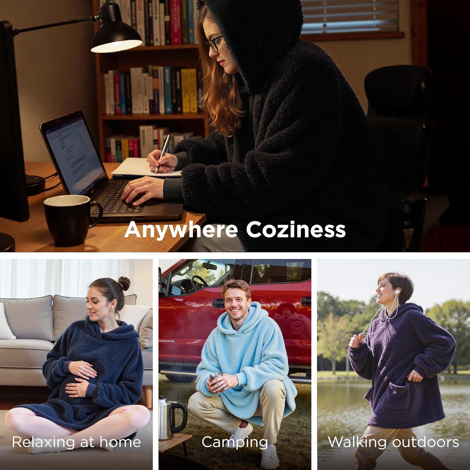 Manta con Capucha Bedsure Grande Carbón 100% Poliéster