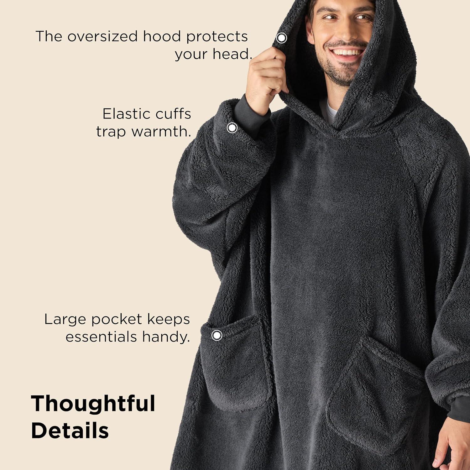 Manta con Capucha Bedsure Grande Carbón 100% Poliéster