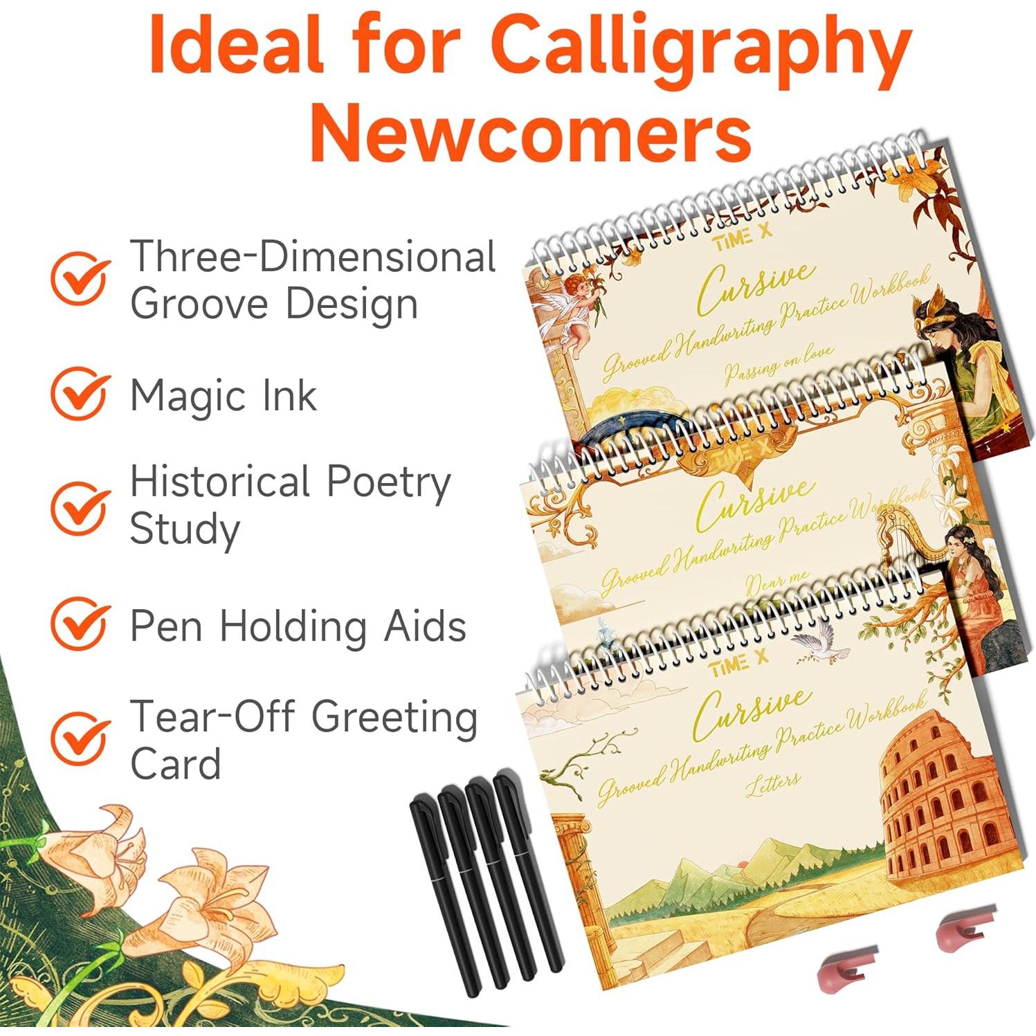 Kit de Caligrafía Cursiva TIME X - 3 Cuadernos Reutilizables