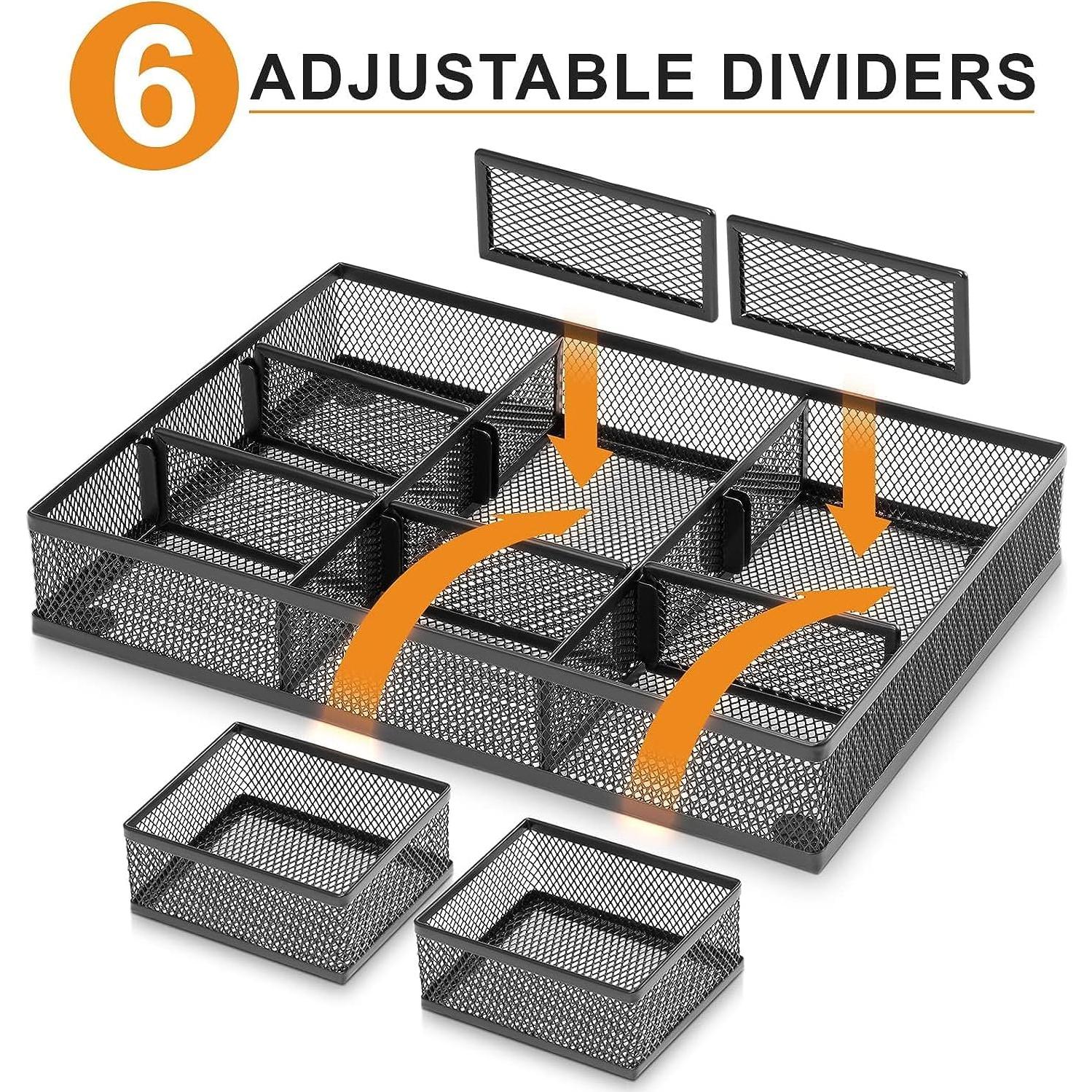 Organizador de Cajón Marbrasse 2 Pack Negro Ajustable 9 Compartimentos