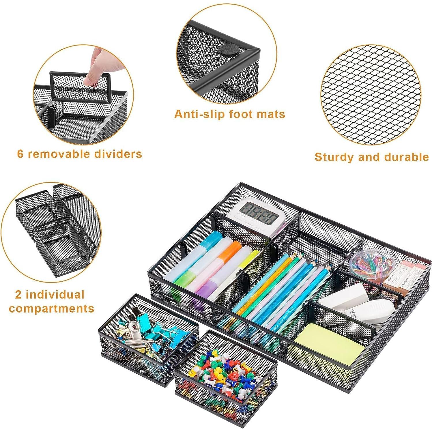 Organizador de Cajón Marbrasse 2 Pack Negro Ajustable 9 Compartimentos