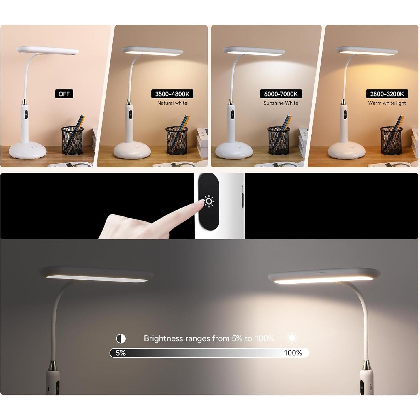 Lámpara de Escritorio LED VAVOFO KM-6778B - Control Táctil, 700 Lúmenes, Luz Ajustable 2700-7000K, Gooseneck Flexible