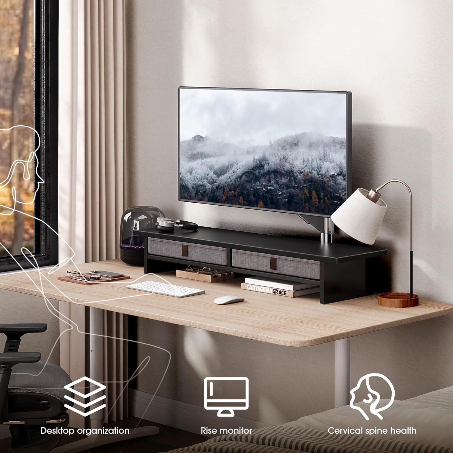 Soporte para Monitor Doble Fenge con Cajón 89.9x23.6cm