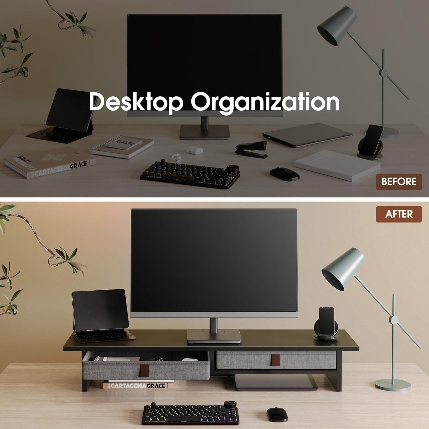 Soporte para Monitor Doble Fenge con Cajón 89.9x23.6cm