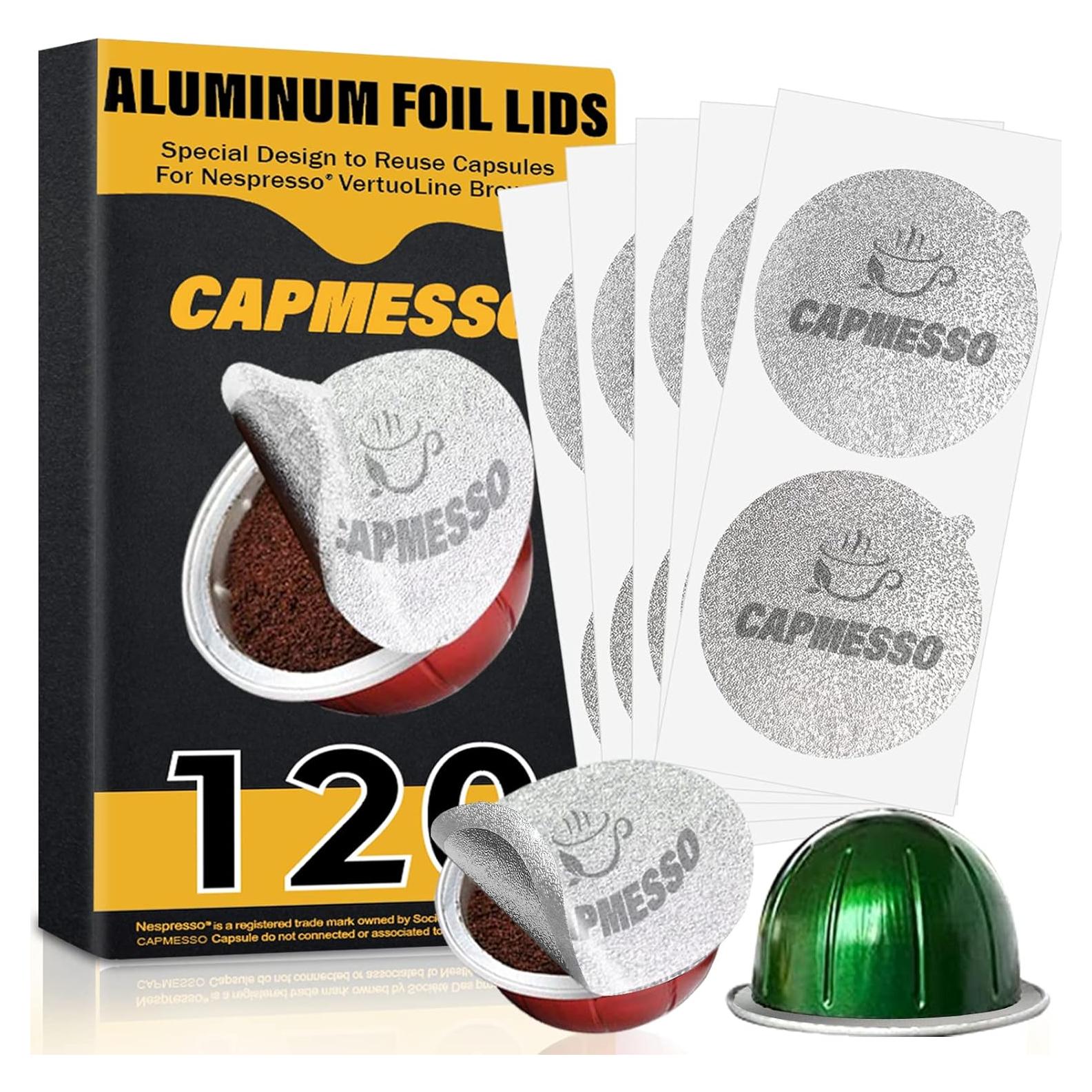 Tapa de Aluminio CAPMESSO para Cápsulas Reutilizables Nespresso Vertuoline - 120 Pcs