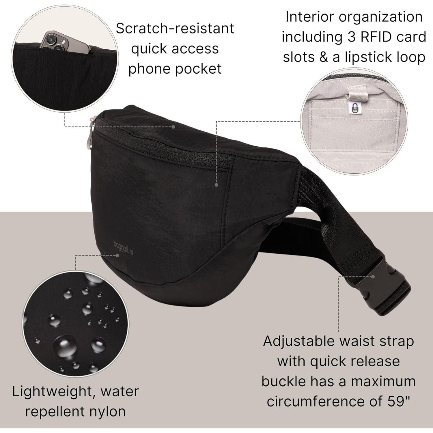 Riñonera Baggallini B-Lite Negra 30.48x17.78cm con RFID