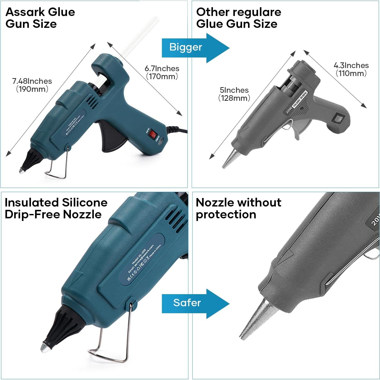 Pistola de Pegamento Caliente Assark 100W Doble Potencia con 15 Barras