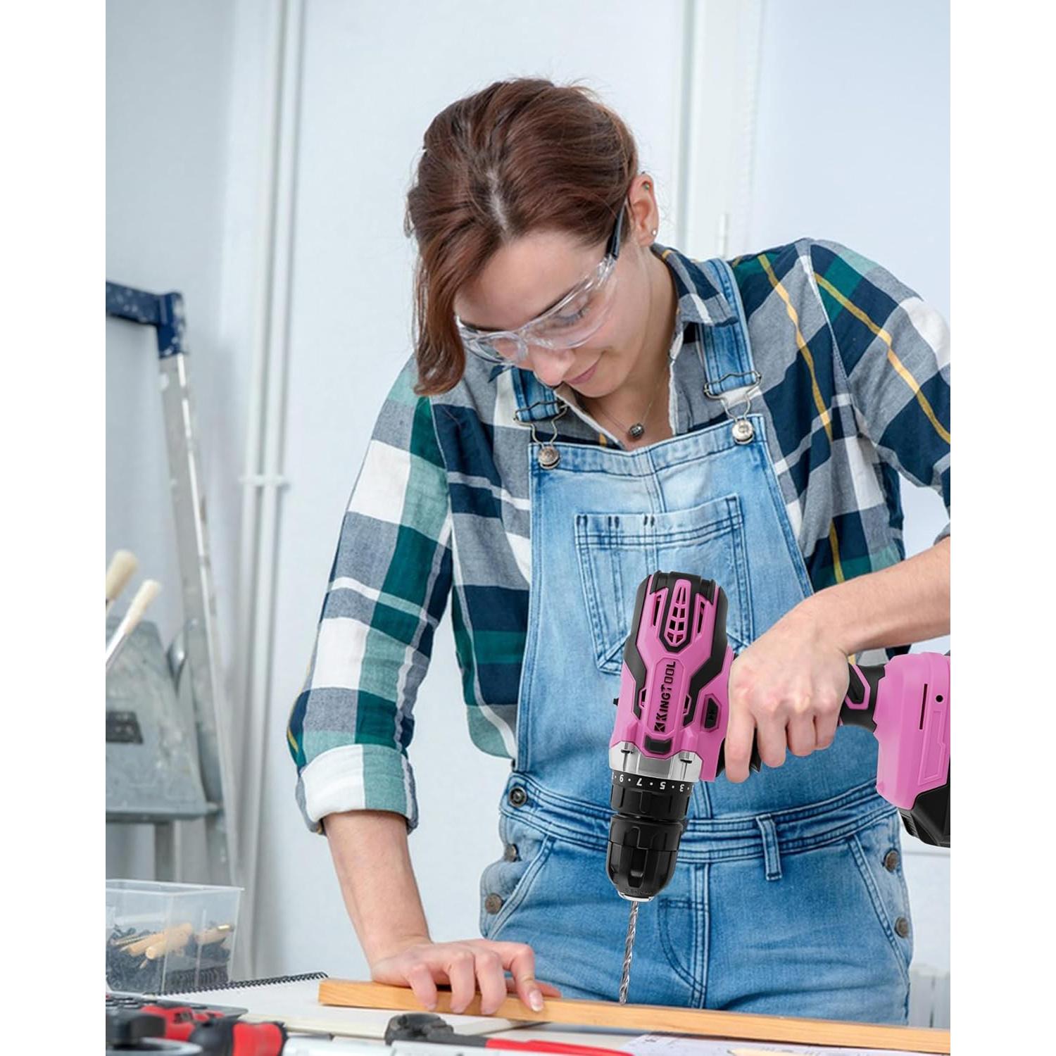 Juego de Herramientas KingTool 267 Piezas Rosa con Taladro 21V