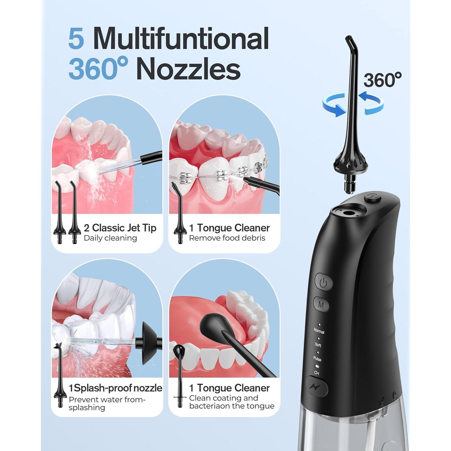 Hilo Dental Inalámbrico Demita GE203 300ML 3 Modos Negro