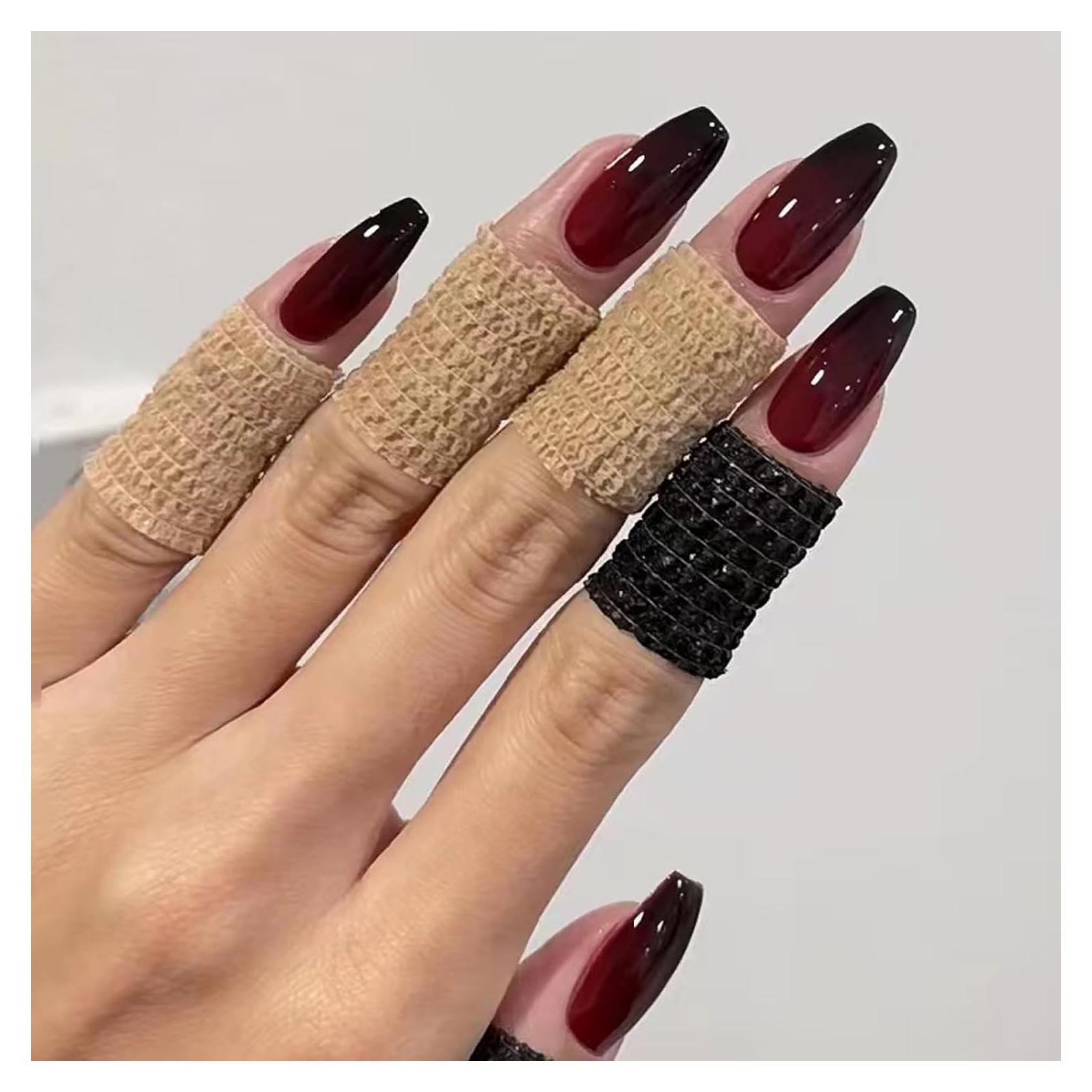 Uñas Postizas Coffin Medianas MISUD 24 pcs Rojo Negro