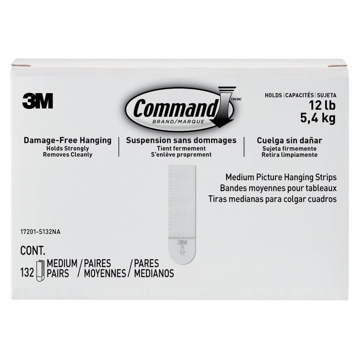 Tiras para Colgar Cuadros 3M Command Medianas 132 Pares