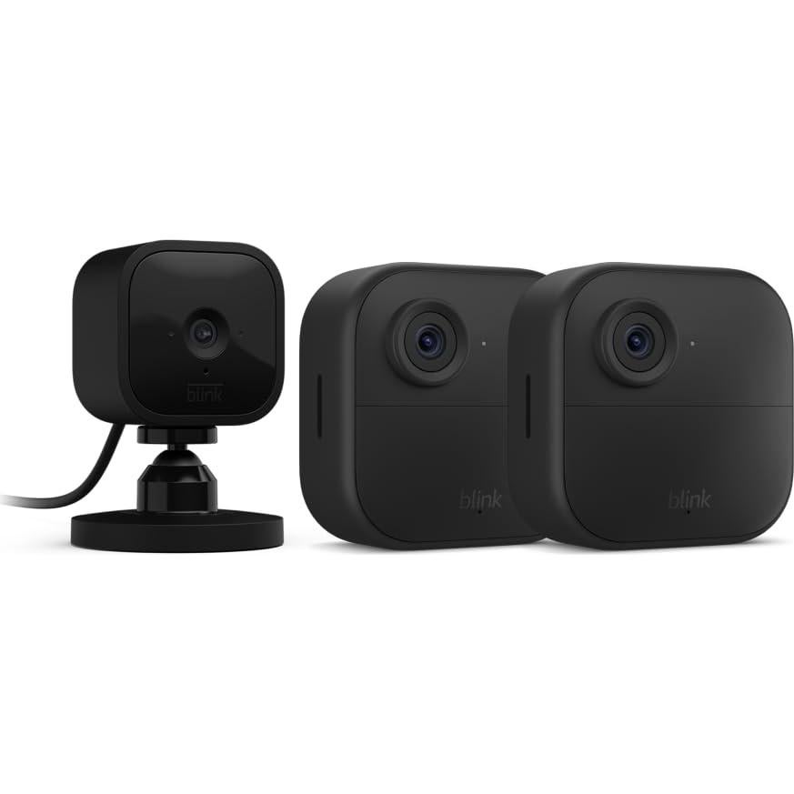 Blink Outdoor 4 (4th Gen) + Blink Mini – Smart security camera, two-way talk, HD live view, motion detection, set up in minutes, Works with Alexa – 2 camera system + Mini (Black)