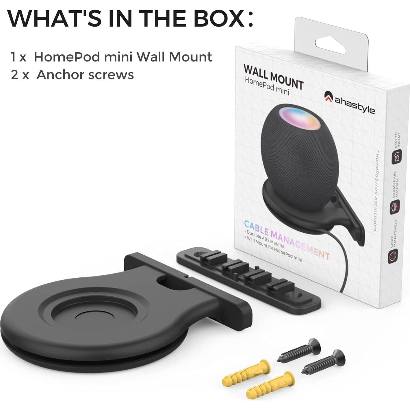 Soporte de Pared para HomePod Mini AHASTYLE Negro con Gestión de Cables