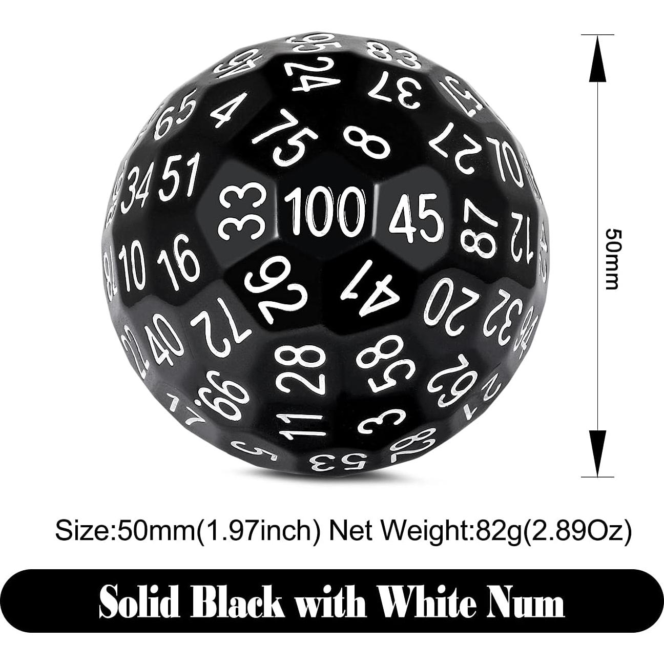 Dado Poliédrico D100 DNDND Negro Sólido 50mm con Bolsa