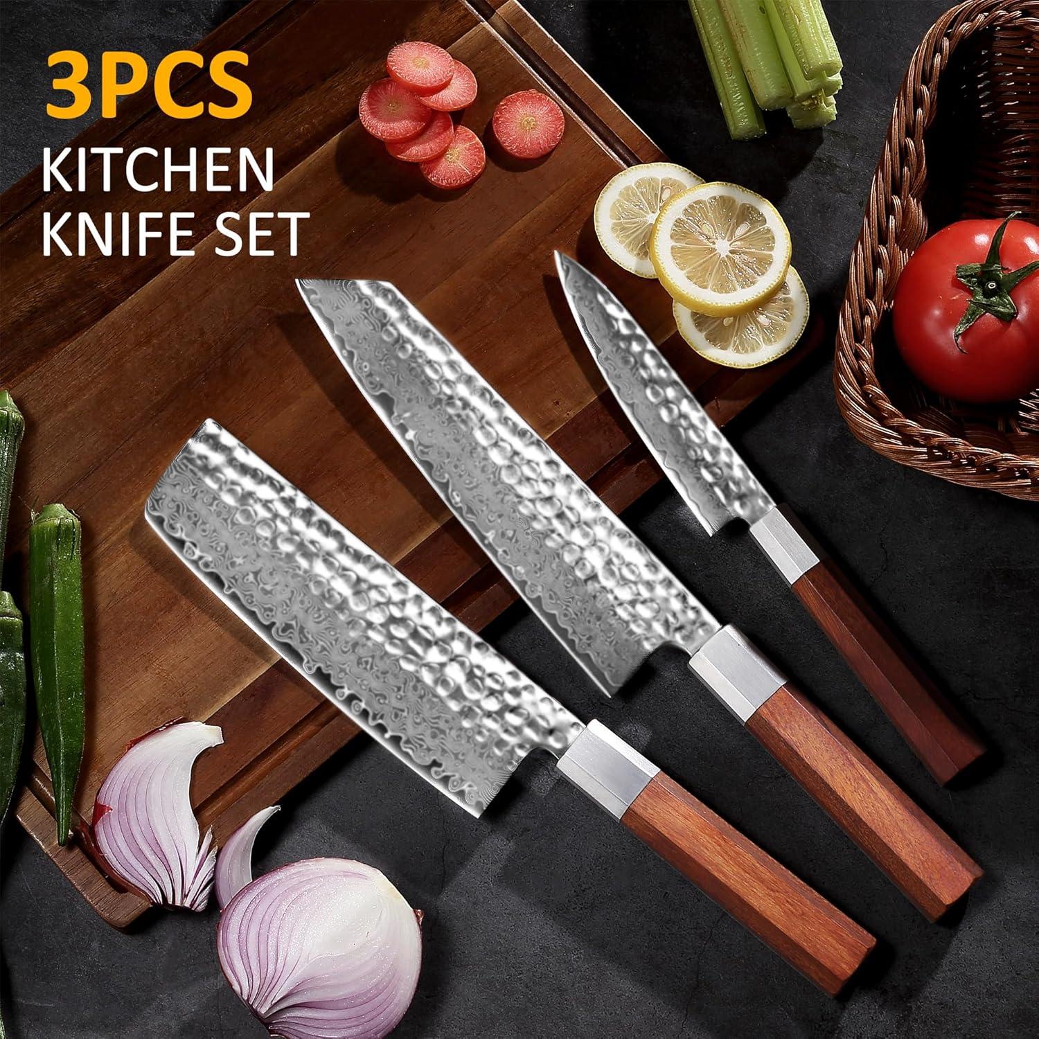 Juego de Cuchillos de Cocina YOTSUBA 3 Piezas Damasco Forjado