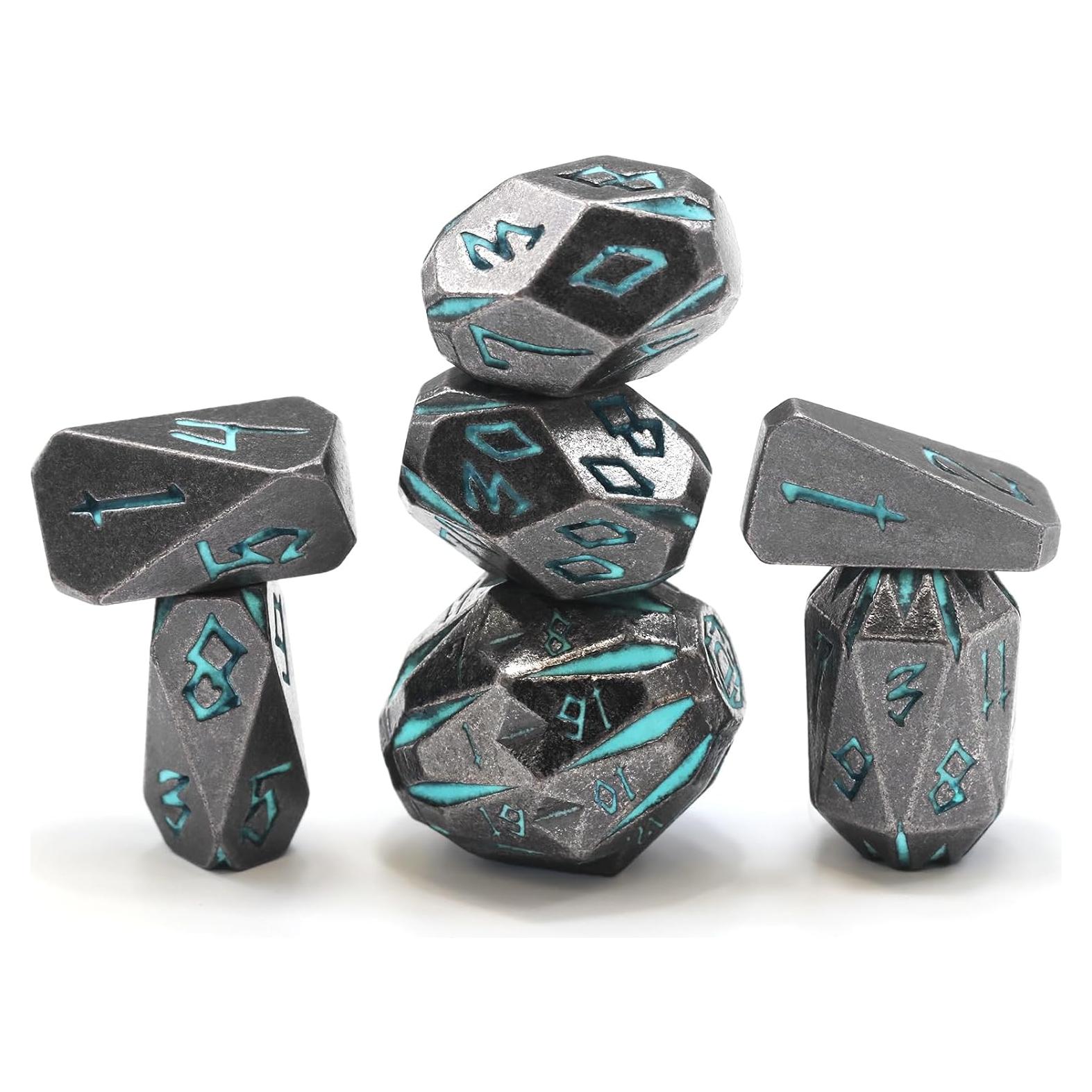 Dados de Metal D&D FONVGOGO 7 Piezas Stonehenge Azul