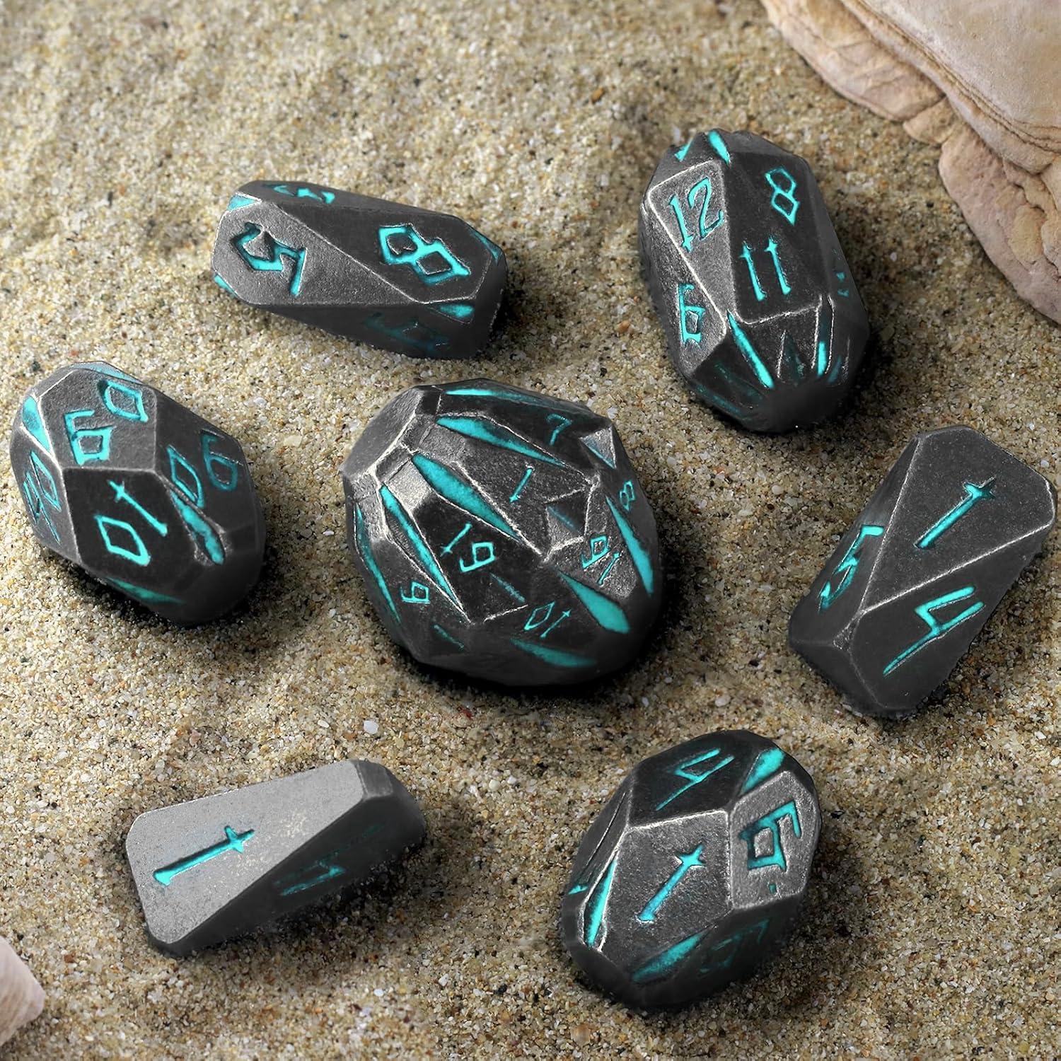 Dados de Metal D&D FONVGOGO 7 Piezas Stonehenge Azul