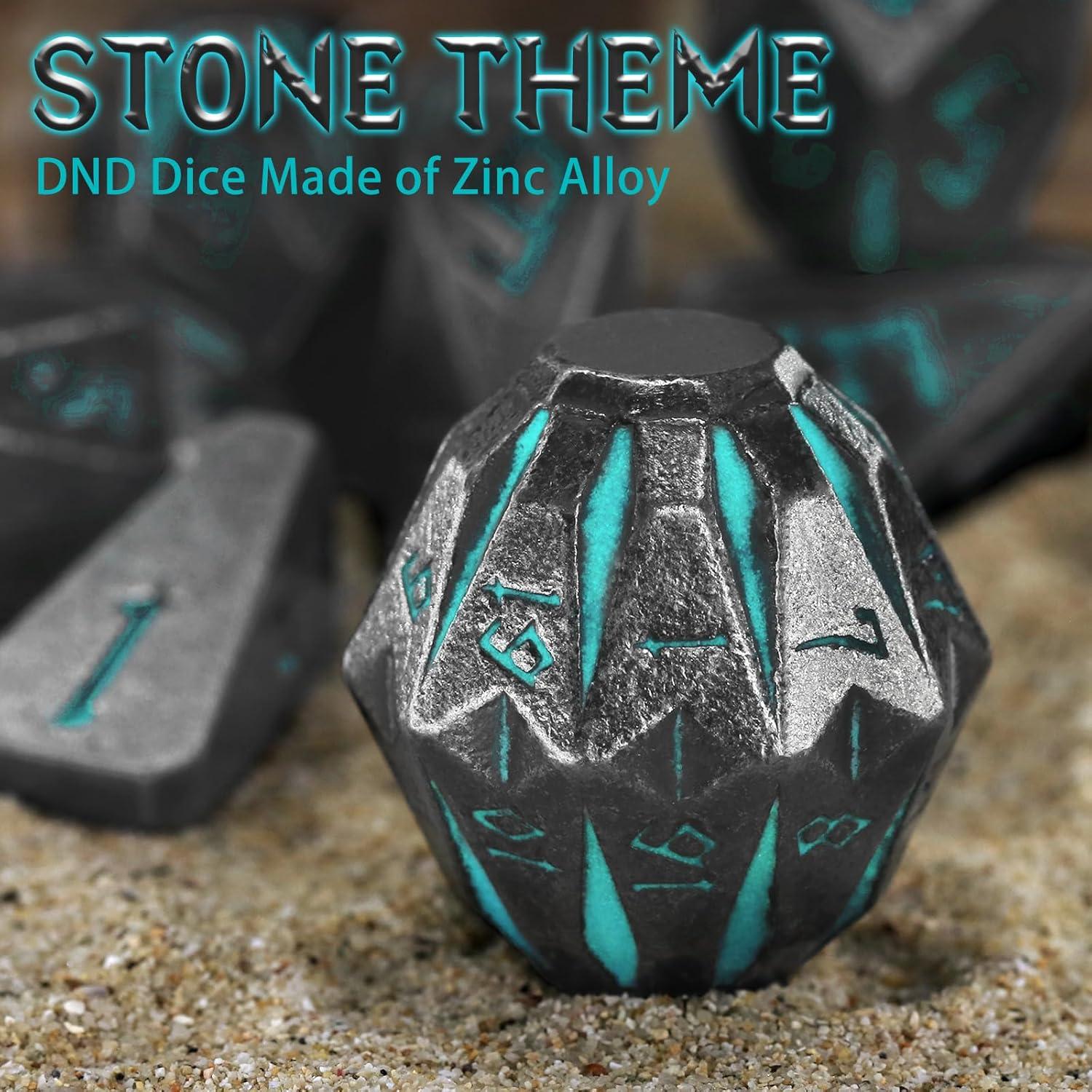 Dados de Metal D&D FONVGOGO 7 Piezas Stonehenge Azul
